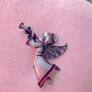 Vintage JJ Pewter Christmas Angel Brooch
